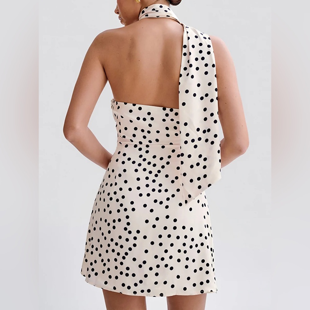 Commense Satin Polka Dot Asymmetrical Dress - Picture 4 of 12